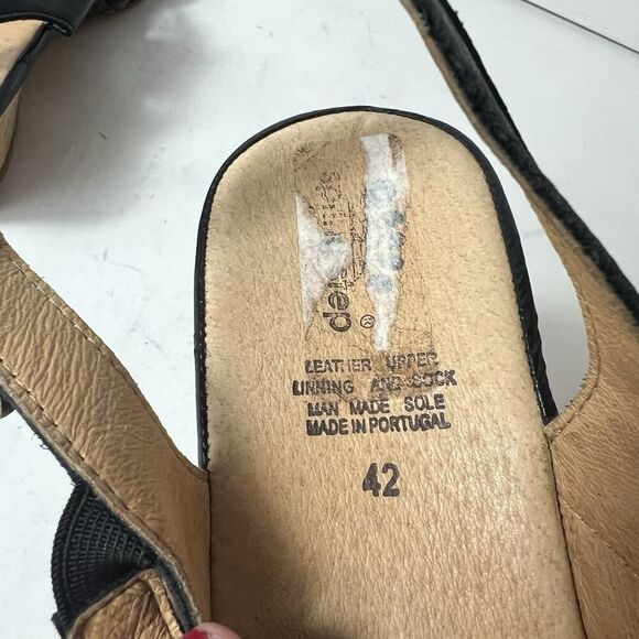 Spring Step Sandals Black Leather Cork Heel Sling Back Women Sz EU 42 US 11.5-12 - Picture 8 of 11